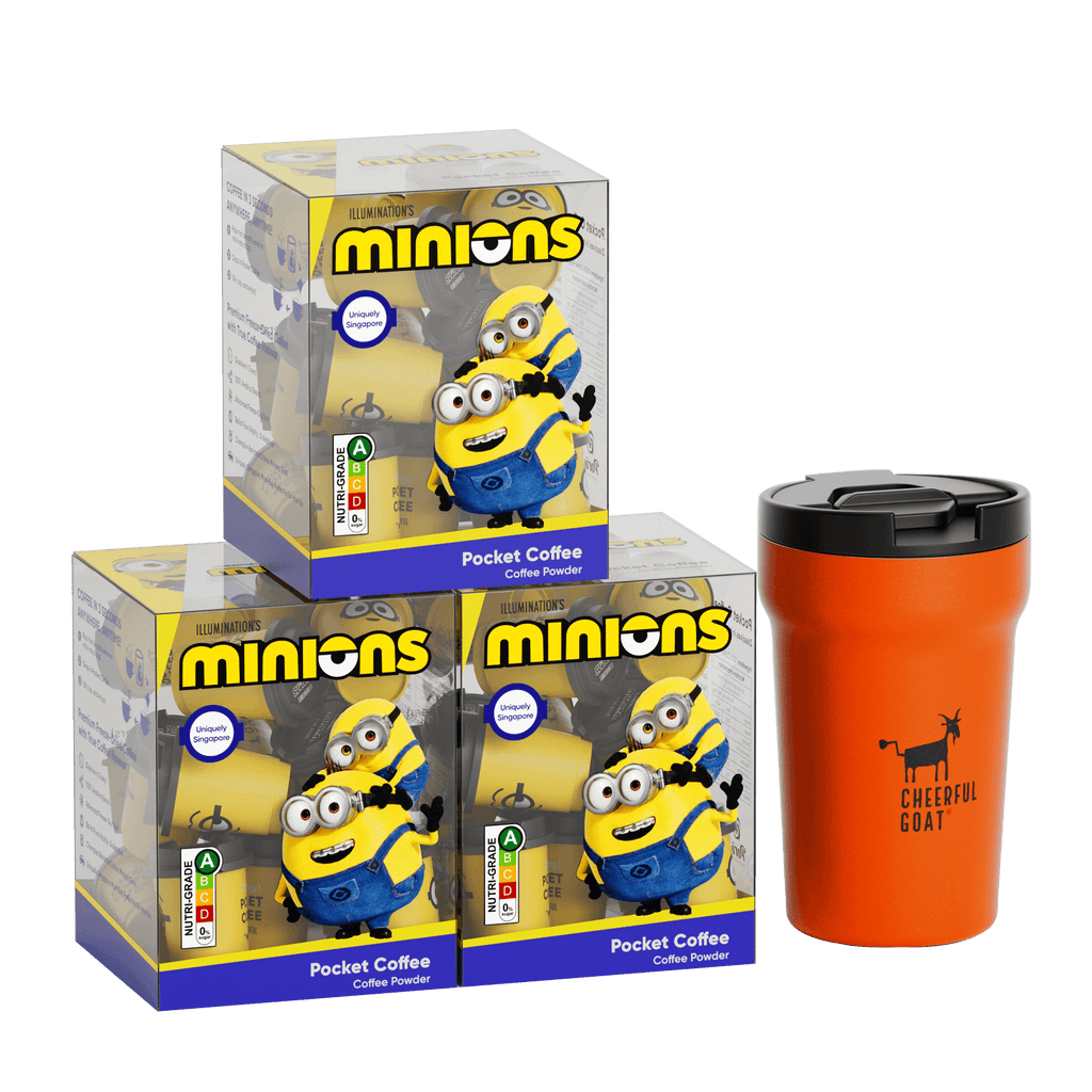 CheerfulGoat Pocket Coffee Bundle – 15 Cups 100% Arabica Freeze-Dried Coffee 3 BOX＋Ceramic Lined Coffee Tumbler 350ml