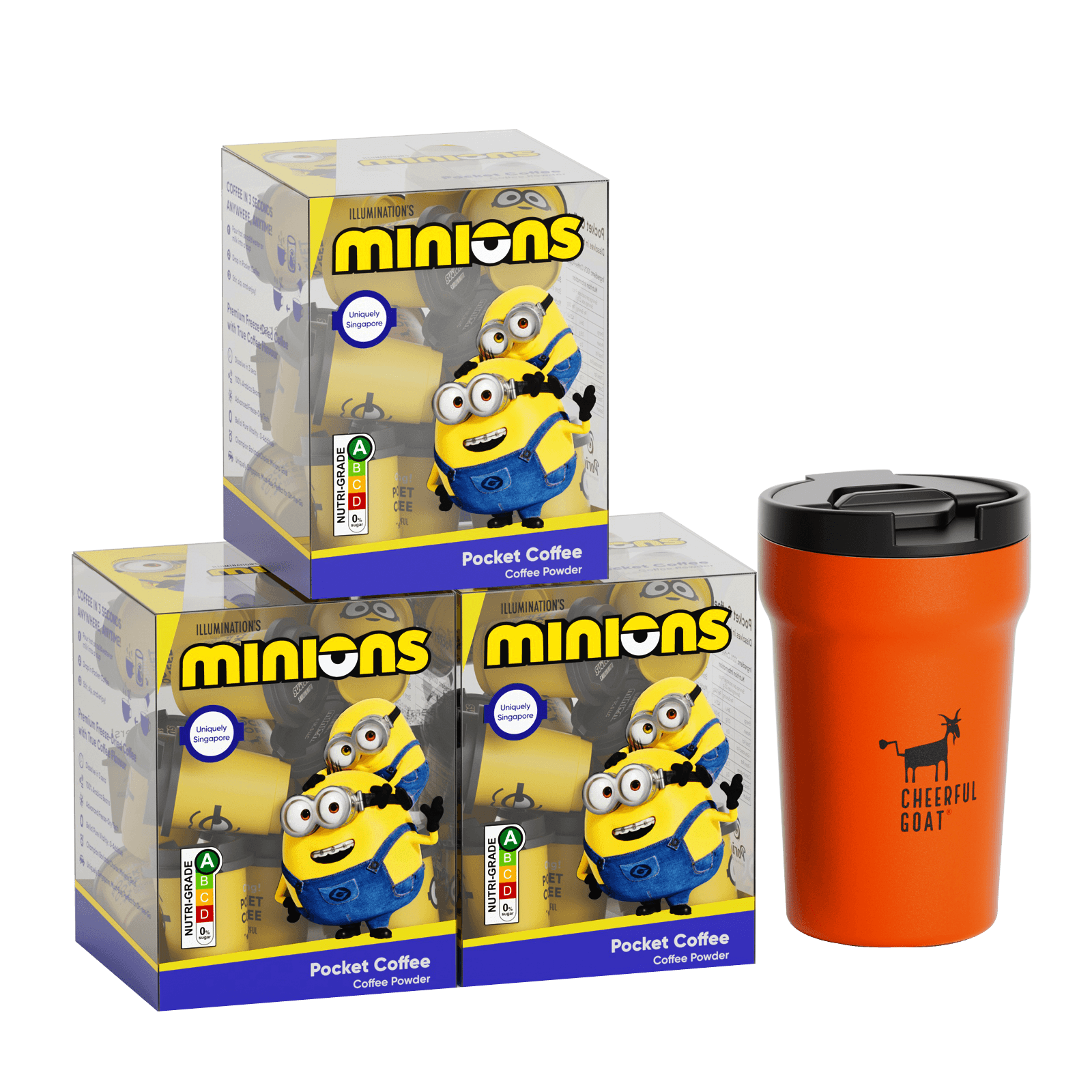 CheerfulGoat Pocket Coffee Bundle – 15 Cups 100% Arabica Freeze-Dried Coffee 3 BOX＋Ceramic Lined Coffee Tumbler 350ml