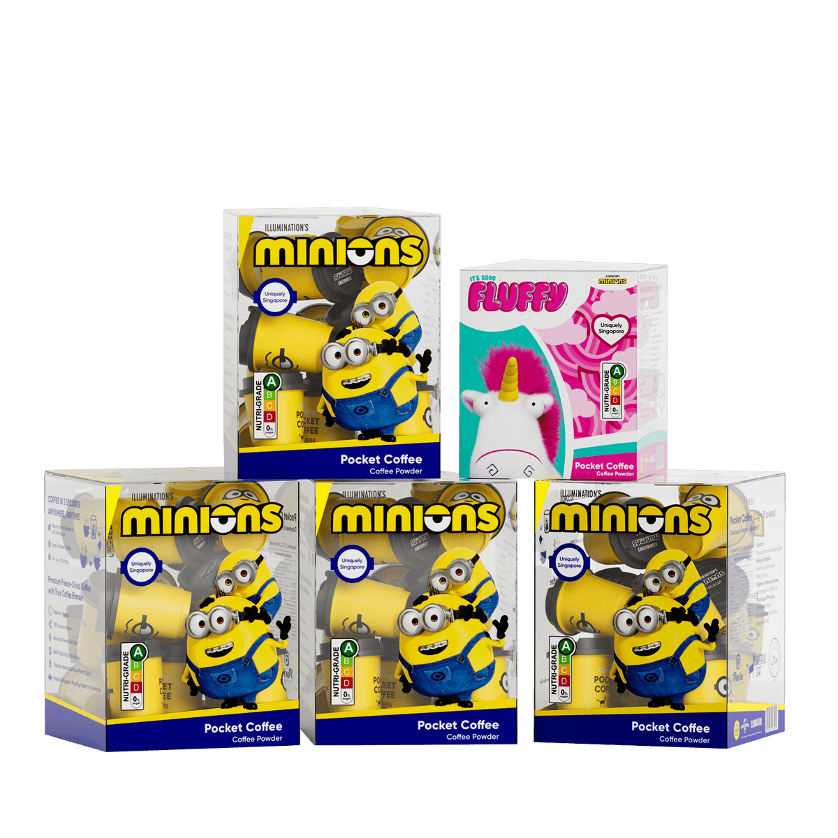 Cheerful Goat × Fluffy Coffee Gift Set （9 Cups + Collector's Fridge Magnet) 1 BOX ＋ Minions Pocket Coffee Bundle (15 Cups + 300ml Straw Tumbler) 4 BOX