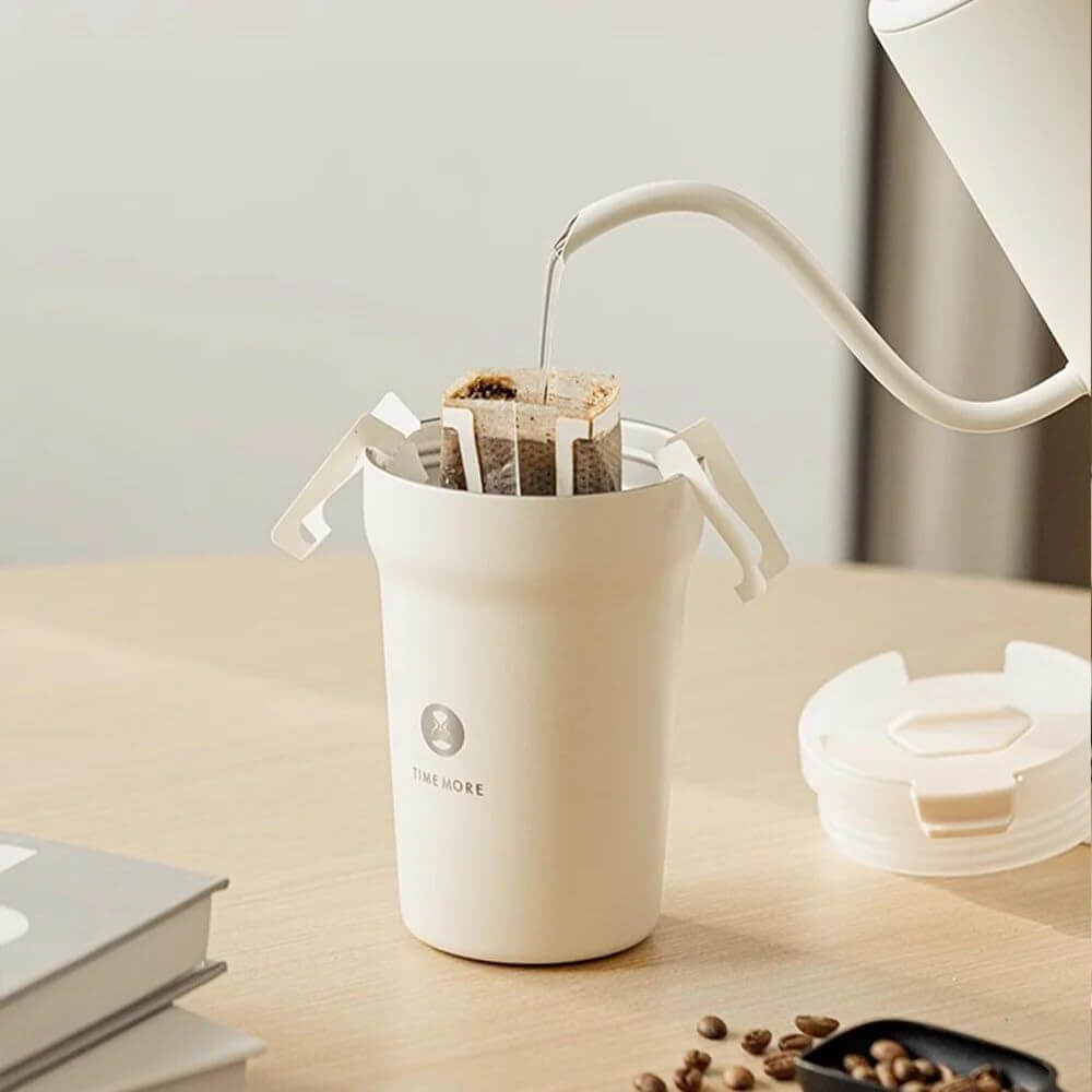 TIMEMORE Insulated Coffee Mug – Stainless Steel Travel Coffee Tumbler with Ceramic Liner 12oz Coffee Cup
