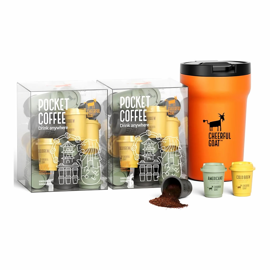 Cheerful Goat Ceramic Insulated Coffee Mug plus coffee powder 2 Box Bundle
