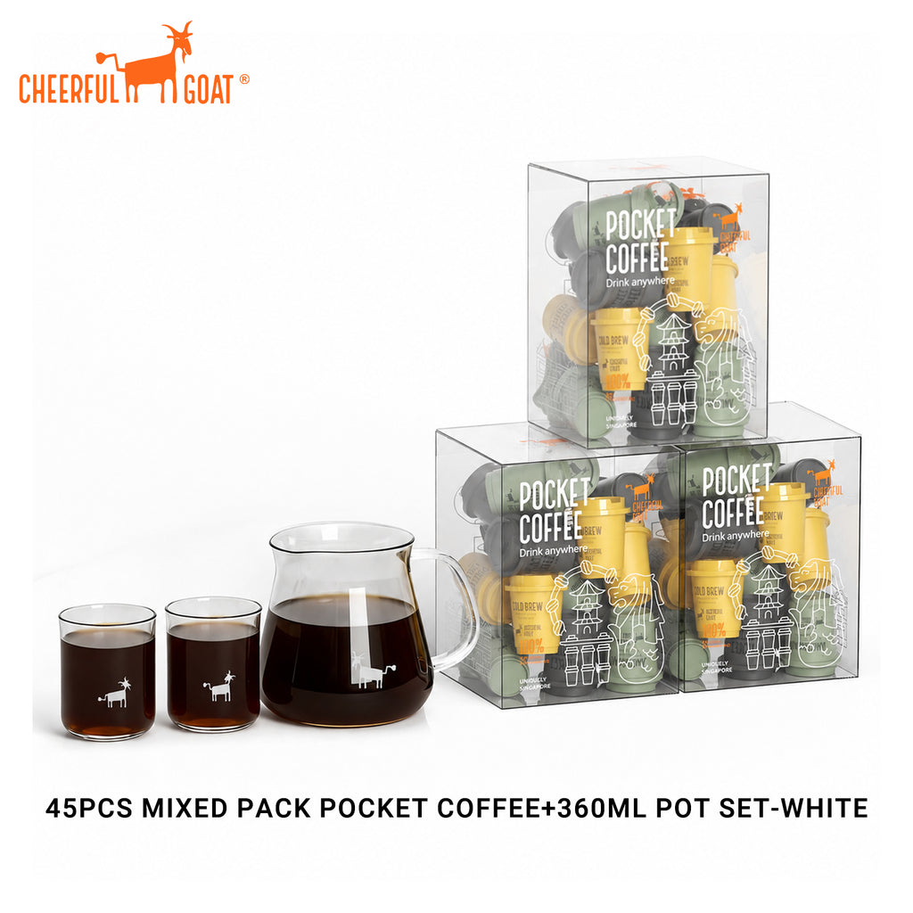 Cheerful Goat  handcrafted borosilicate glass Shareing Pot plus coffee powder 3 Box Bundle