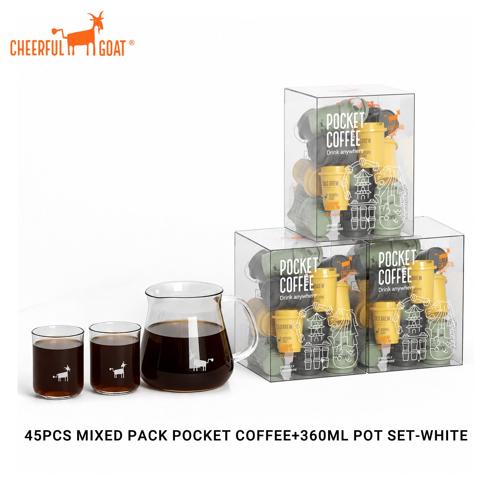 Cheerful Goat  handcrafted borosilicate glass Shareing Pot plus coffee powder 3 Box Bundle