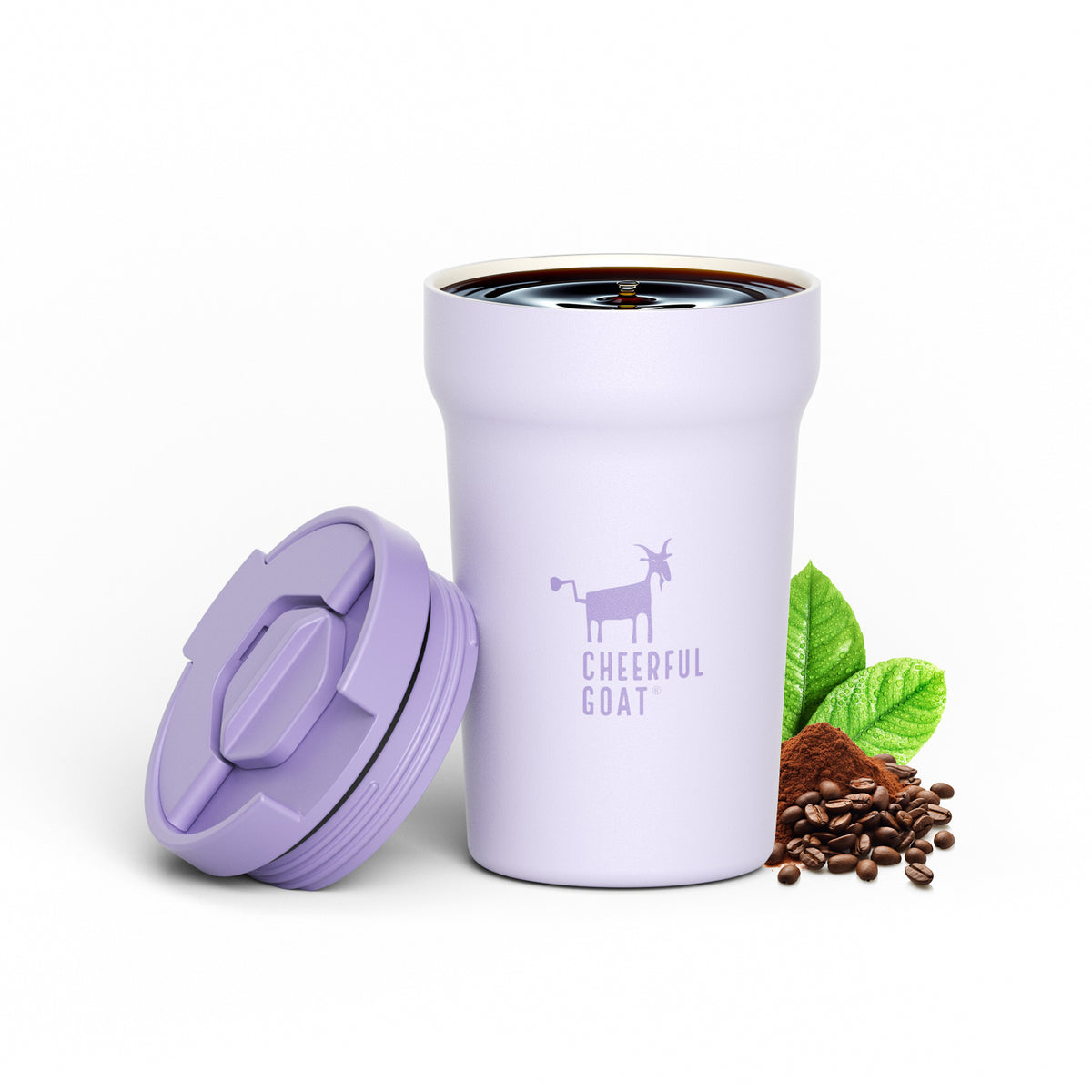 Cheerful Goat Coffee Cup  Leakproof Ceramic Insulated Cup  travel coffee mug with lid Temperature Retention (350ml/11oz)