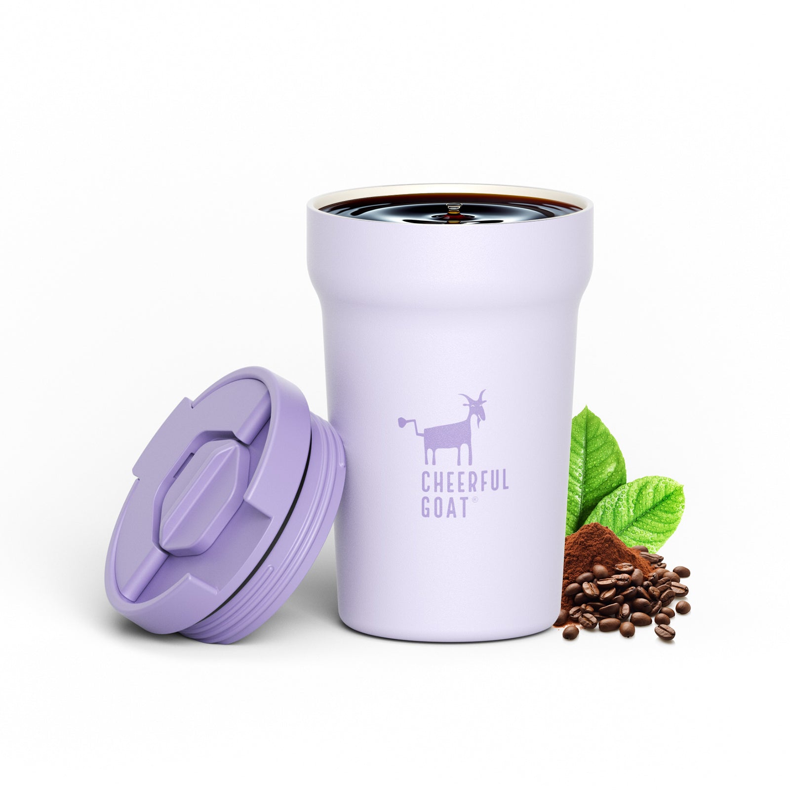 Cheerful Goat 350ml (12oz) Ceramic Lined Insulated Coffee Tumbler - Leak-Proof Travel Mug