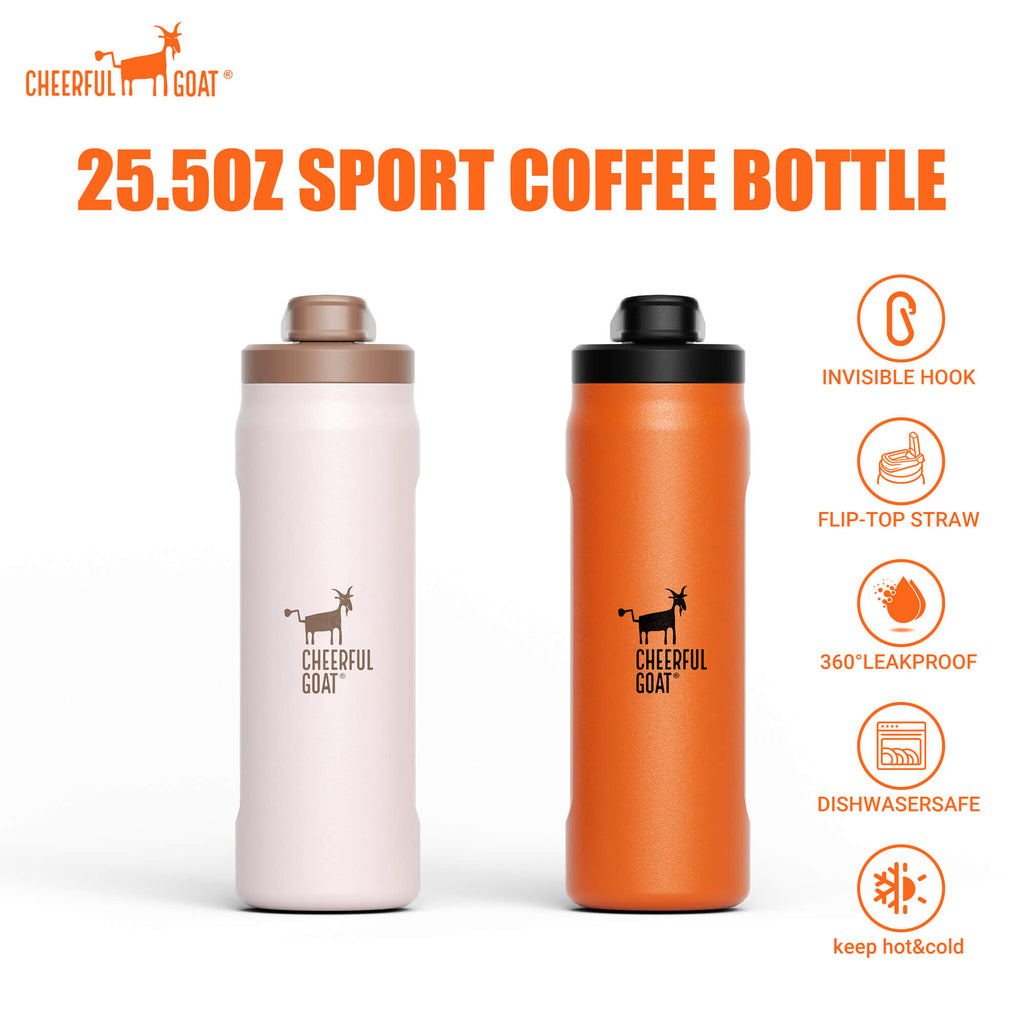 CHEERFUL GOAT Insulated Water Bottle With Straw 720ml Ceramic Lined Stainless Steel Coffee Thermos Sports Travel Bottle