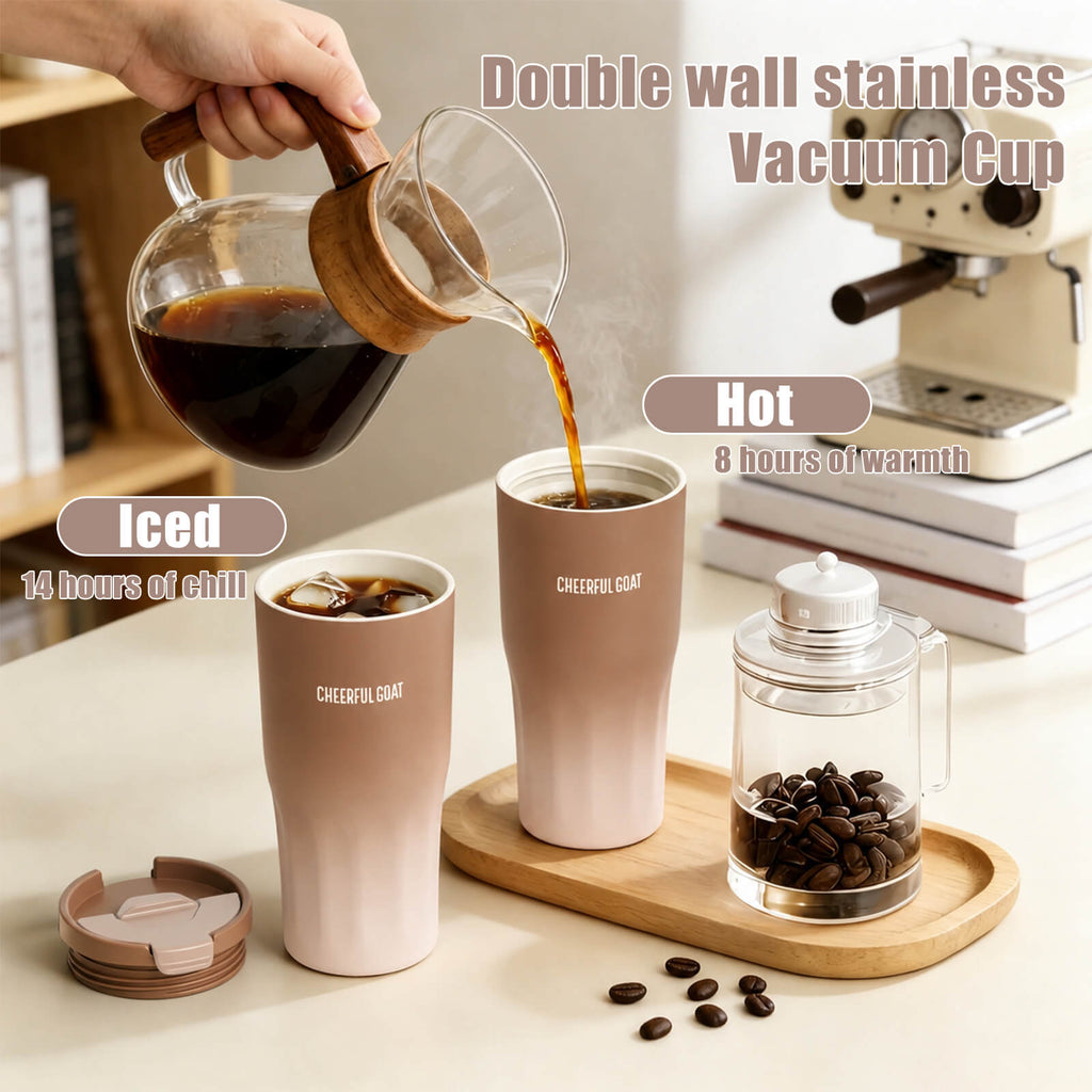 Cheerful Goat Coffee Cup Double wall stainless Vacuum Ceramic Lined Cup 600ml/21oz