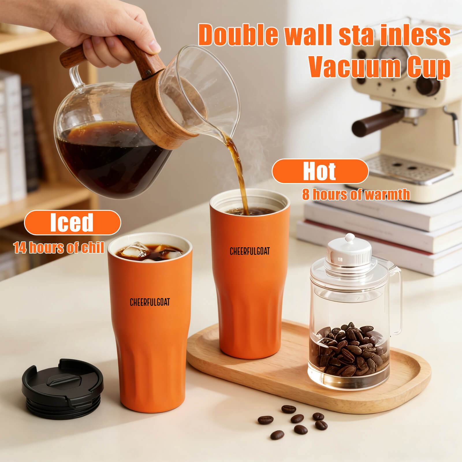 Cheerful Goat Coffee Cup Double wall stainless Vacuum Ceramic Lined Cup 600ml/21oz