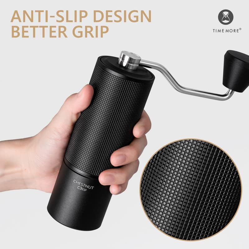 TIMEMORE Aluminum Manual Coffee Grinder C3 ESP Black Stainless Steel Conical Burr Adjustable Grind Setting for Espresso to French Press 25g Capacity