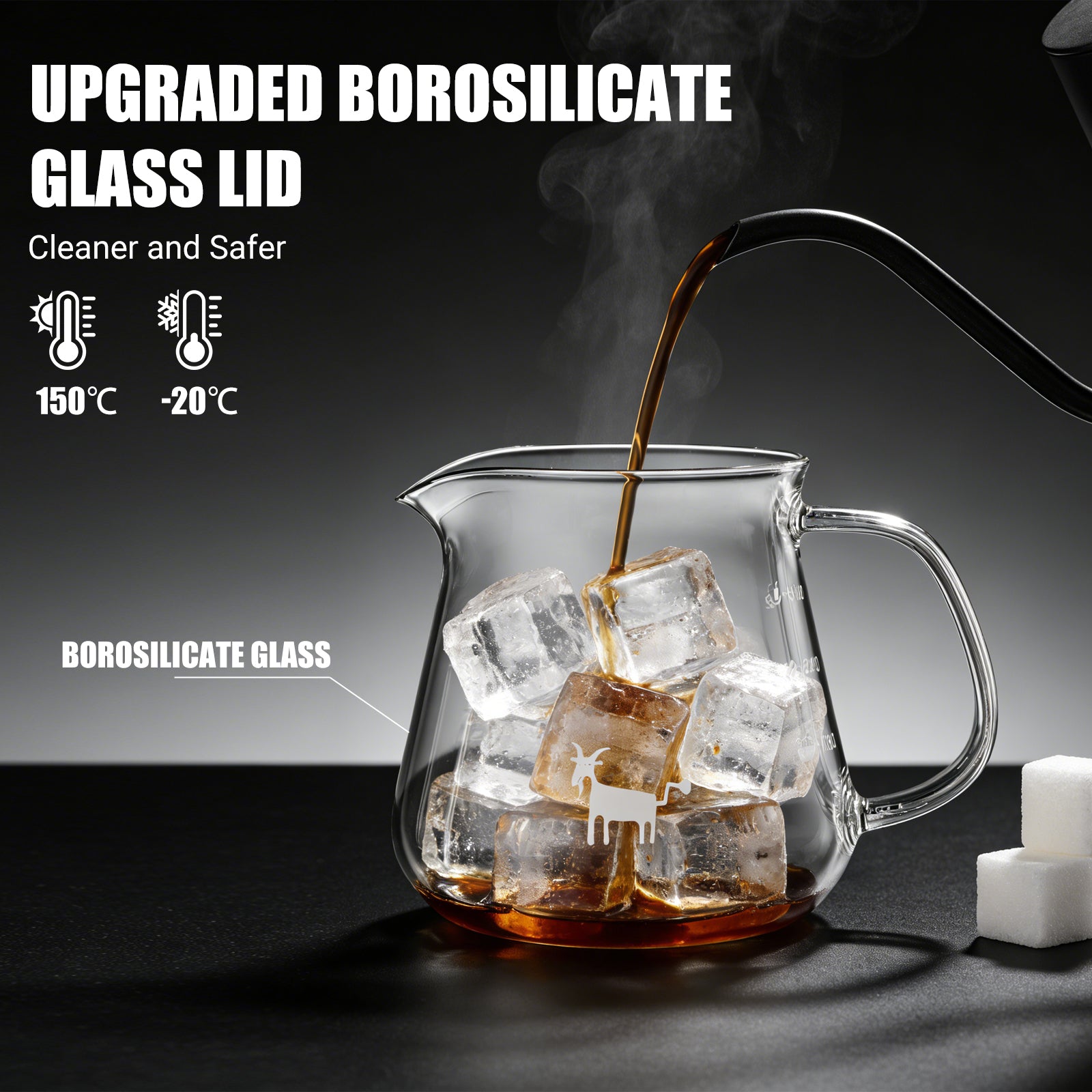 Cheerful Goat Pour Over Coffee Server Set – 360ml Borosilicate Glass Carafe with 2 Cups