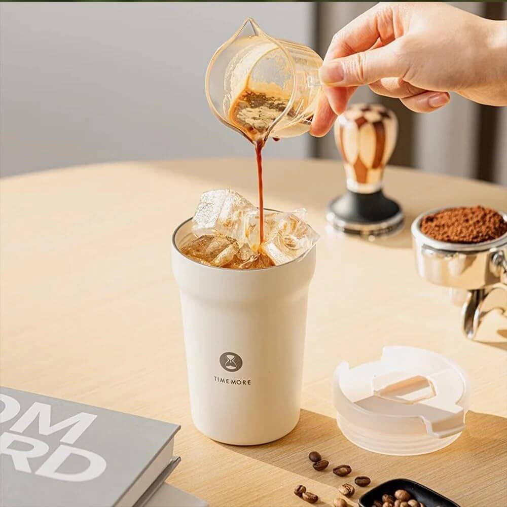 TIMEMORE Insulated Coffee Mug – Stainless Steel Travel Coffee Tumbler with Ceramic Liner 12oz Coffee Cup