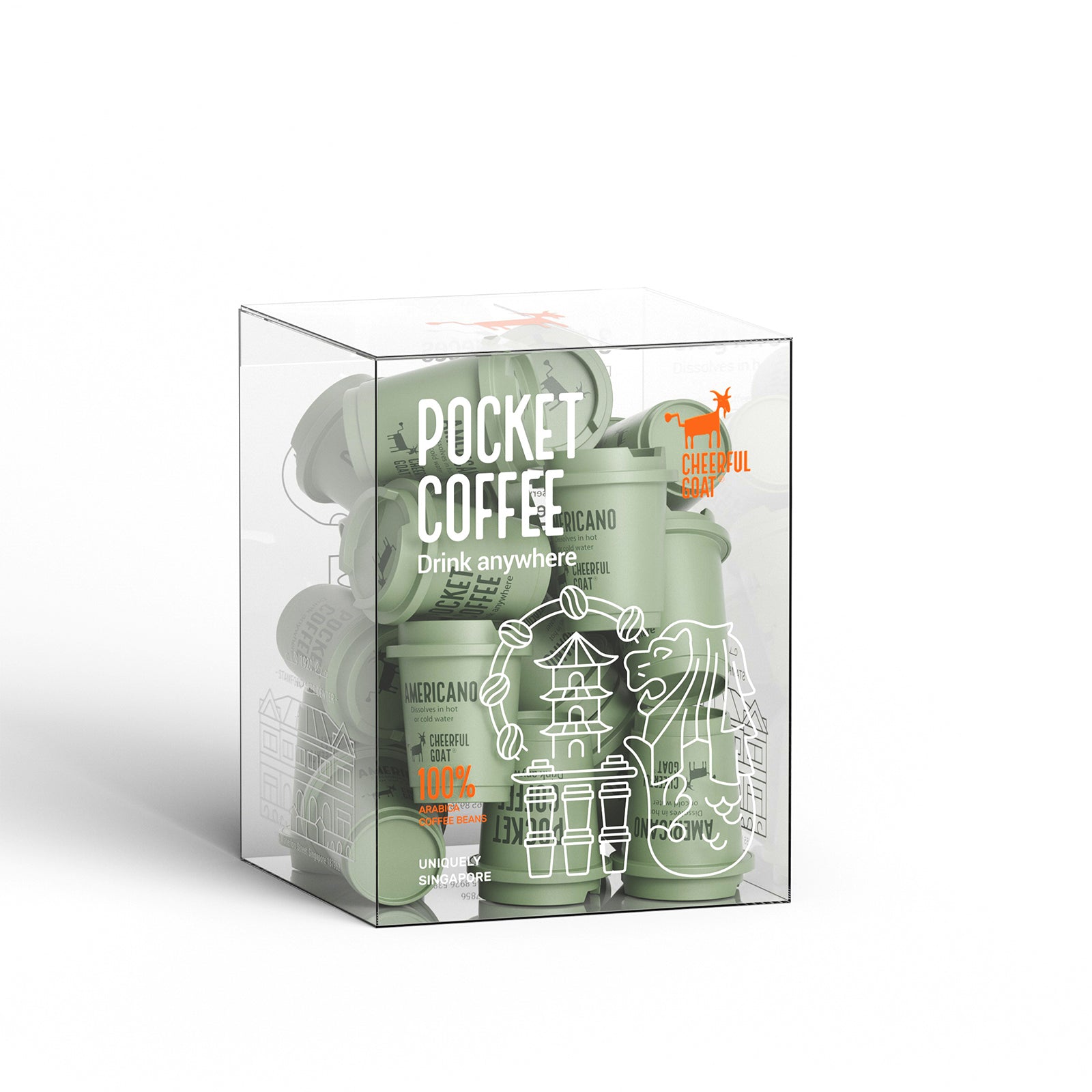 Cheerful Goat Ceramic Insulated Leakproof Coffee Mug plus Freeze Dried coffee powder 3 Box Bundle