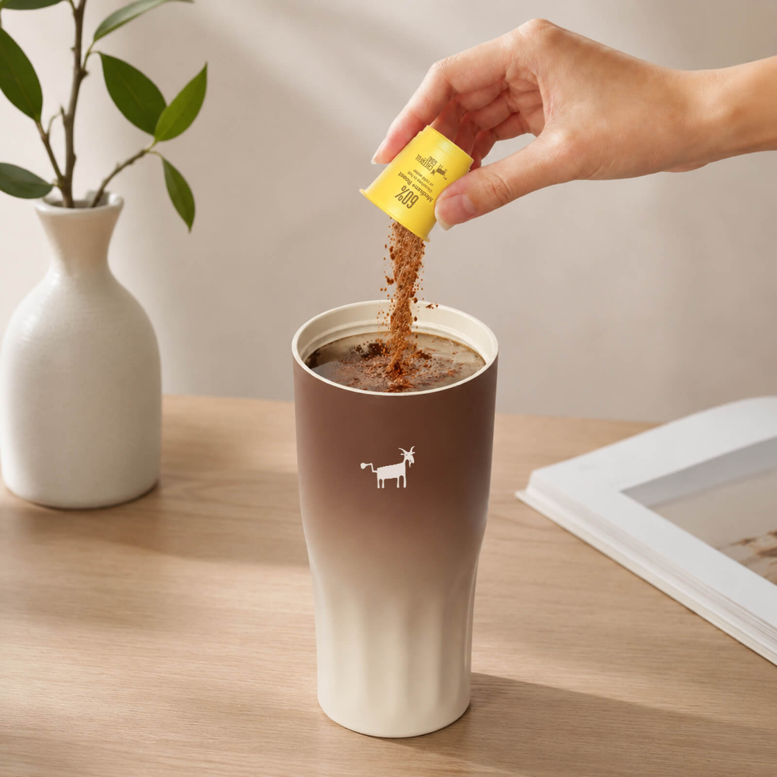 Cheerful Goat Coffee Cup Double wall stainless Vacuum Ceramic Lined Cup 600ml/21oz
