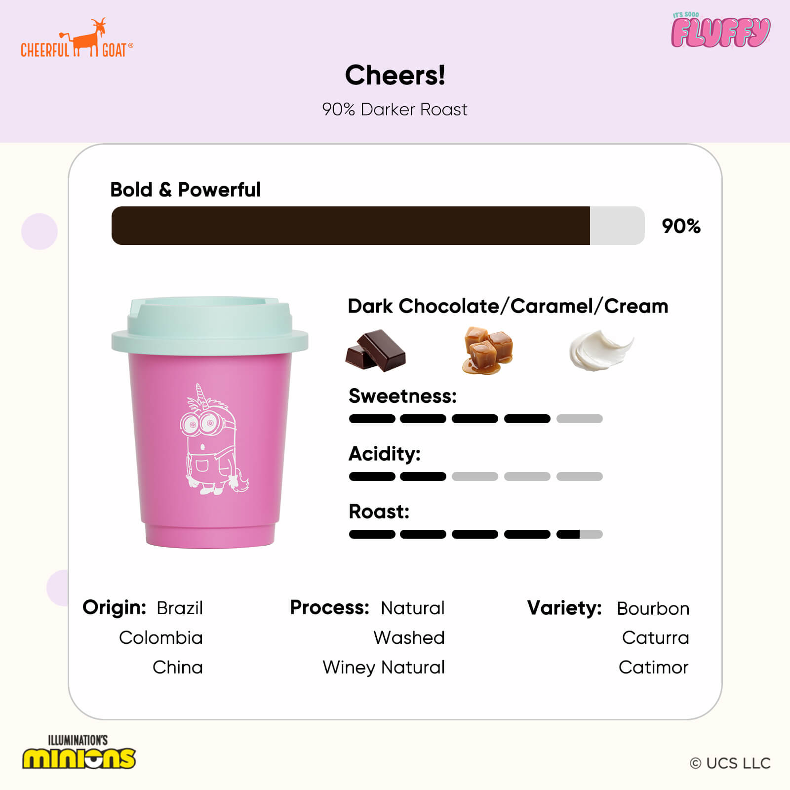 CheerfulGoat Fluffy Coffee Gift Set （9 Cups + Collector's Fridge Magnet) 1 BOX ＋Pocket Coffee Bundle (15 Cups + 300ml Straw Tumbler) 4 BOX