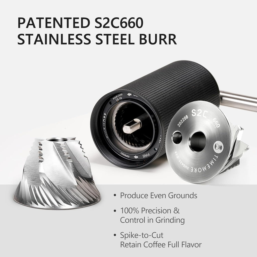 TIMEMORE C3S Pro Manual Coffee Grinder with Stainless Steel Conical Burr All-Metal Body Capacity 25g