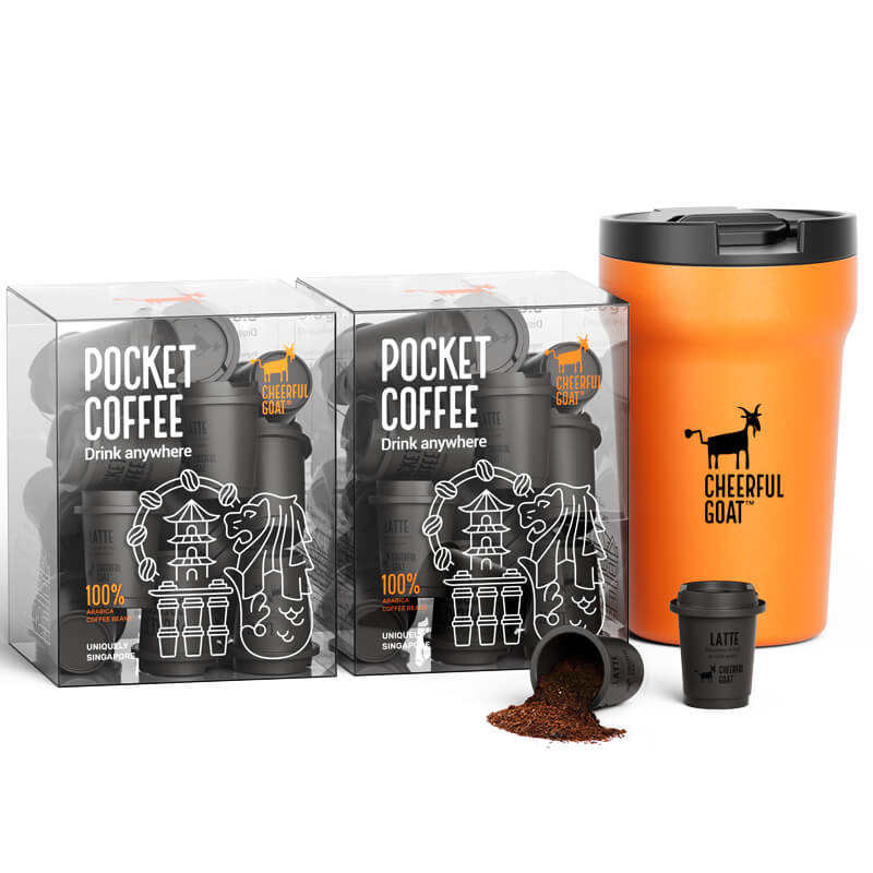 Cheerful Goat Coffee Powder Instant Coffee Freeze Dried Double Dark Coffee 30pcs ＋Mug Combo