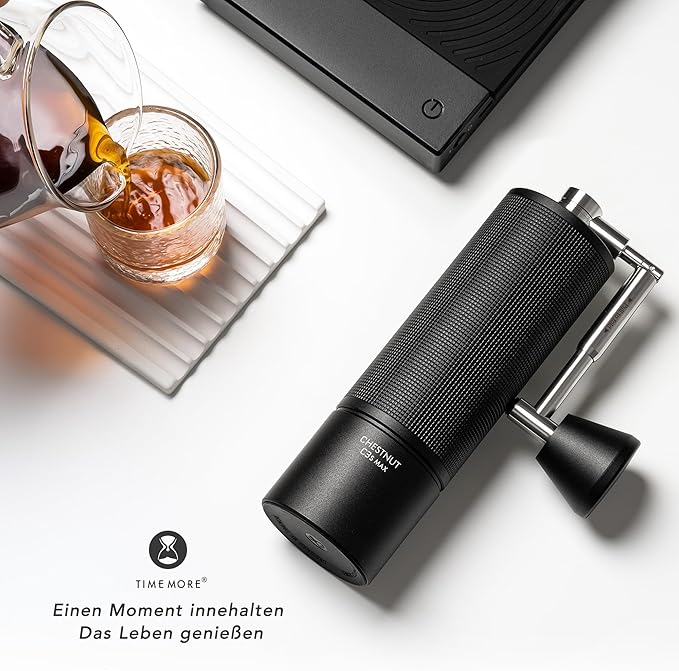 TIMEMORE Chestnut C3s Max Manual Coffee Grinder Upgrade Integrated All Metal Housing Stainless Steel S2C Cone Cut Hand Coffee Grinder with Folding Handle Black