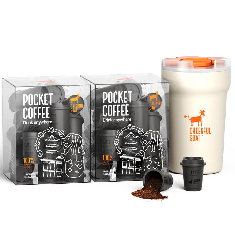 Cheerful Goat Coffee Powder Instant Coffee Freeze Dried Double Dark Coffee 30pcs ＋Mug Combo