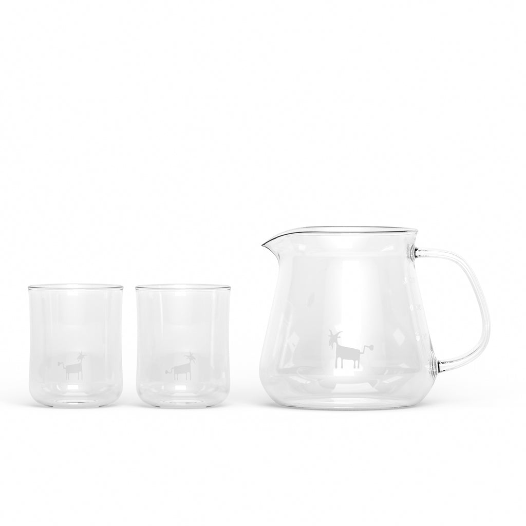 Cheerful Goat Pour Over Coffee Server Set – 360ml Borosilicate Glass Carafe with 2 Cups