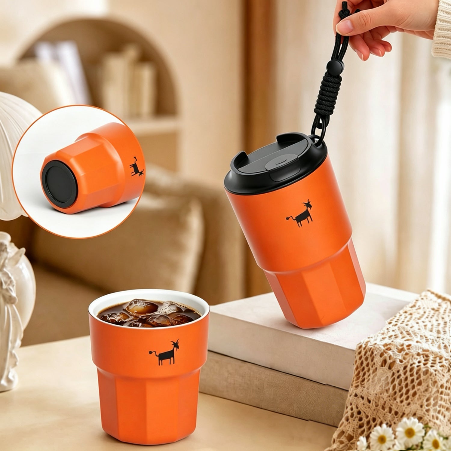 CHEERFUL GOAT Blend Tumbler Ceramic Lined Coffee Mug – Stainless Steel Travel insulated Tumbler with Ceramic Liner, with lid, 10oz Cup