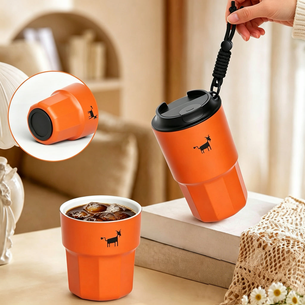 CHEERFUL GOAT Ceramic Lined Coffee Mug – Stainless Steel Travel insulated Tumbler with Ceramic Liner, with lid, 10oz Cup
