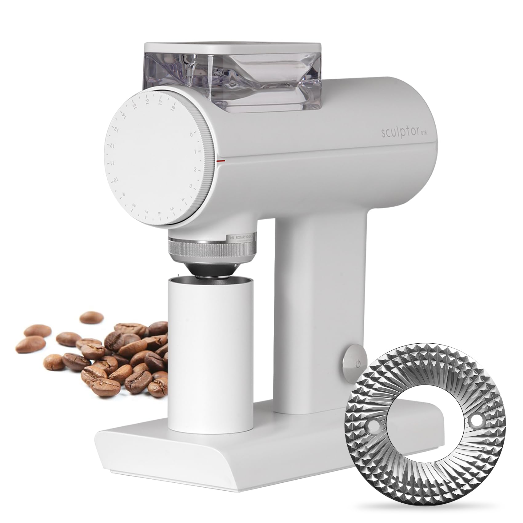 TIMEMORE Flat Burr Electric Coffee Grinder, Stepless Precision Grind Adjustment, Professional Espresso Grinder for Espresso, Pour-Over and French Press (White, TIMEMORE Sculptor 078)