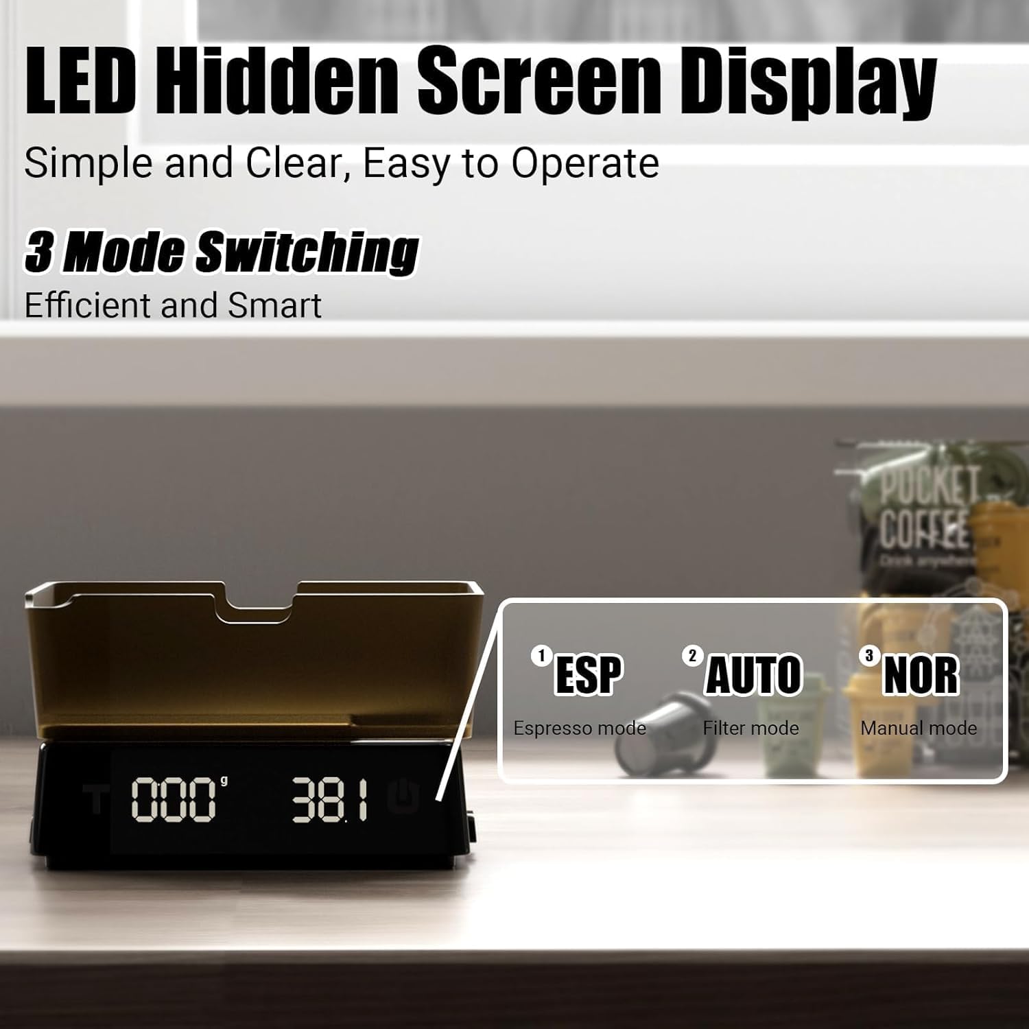 Coffee Scale PRO - 0.1g Precision Digital Rechargeable Espresso Scale with Timer, LED Hidden Screen, Portable Compact for Coffee Beans, Grounds, Baking & Food, Spill-Free Notched Lid for Easy Pouring