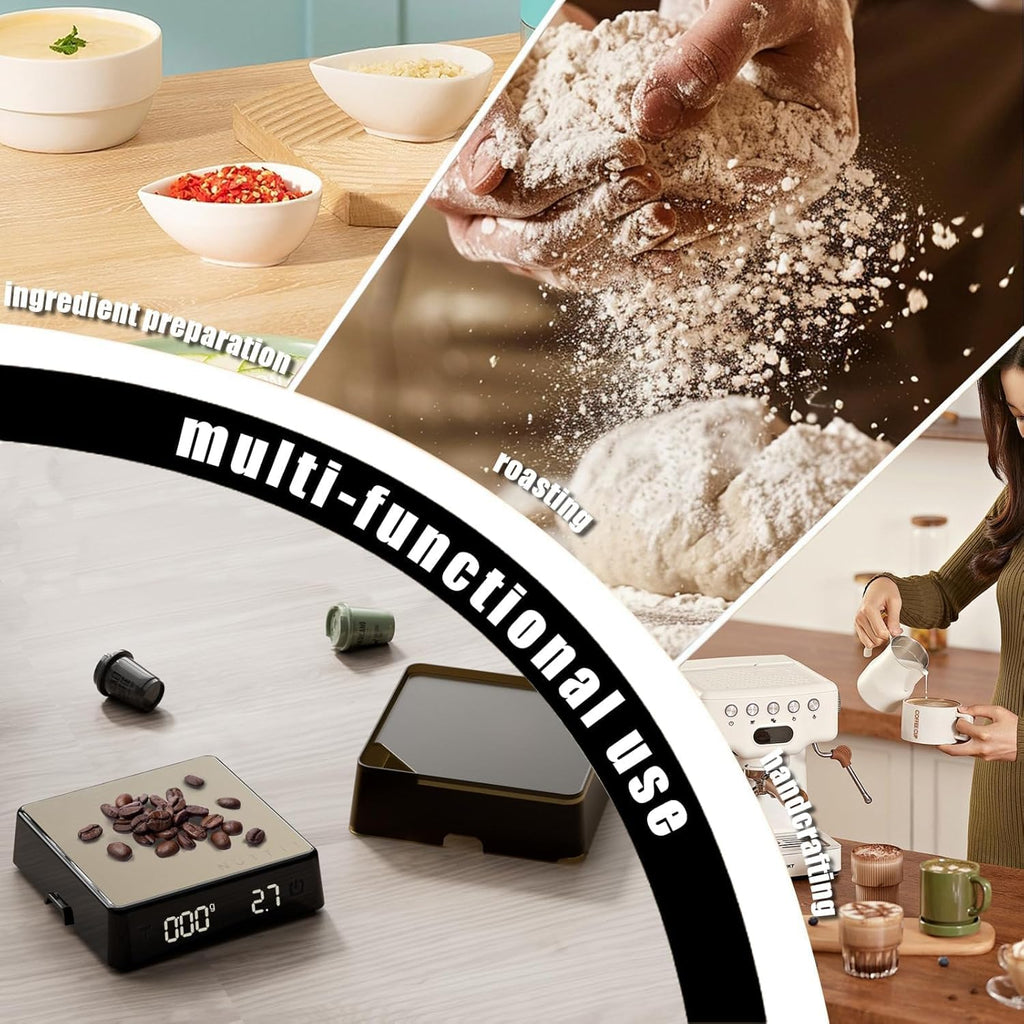 Coffee Scale PRO - 0.1g Precision Digital Rechargeable Espresso Scale with Timer, LED Hidden Screen, Portable Compact for Coffee Beans, Grounds, Baking & Food, Spill-Free Notched Lid for Easy Pouring